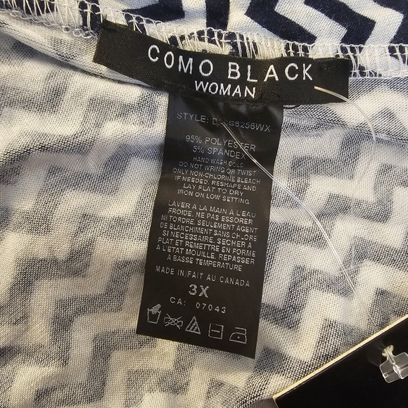 Navy Blue and White Como Black Women's Faux Wrap Top - Picture 3 of 5